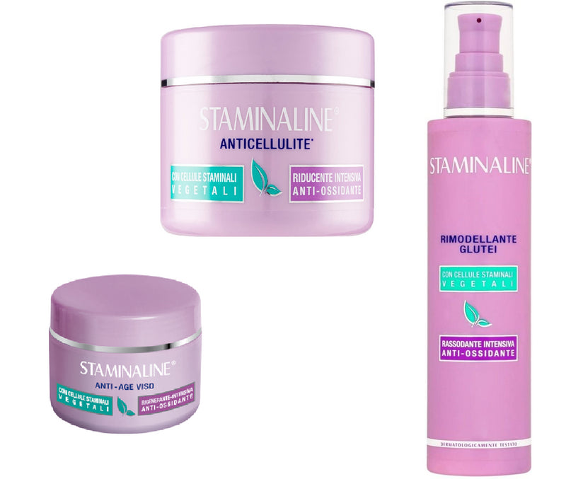 Kit Staminaline – Crema Viso Anti-Age, Crema Rimodellante Glutei e Crema Anticellulite
